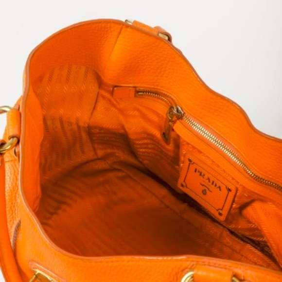 Prada Daino Push-Lock Orange Leather Tote - Picture 7 of 11